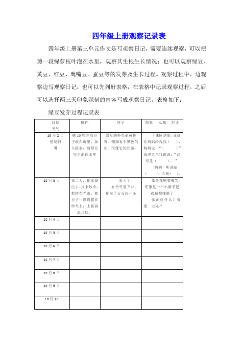 四年级上册观察记录表