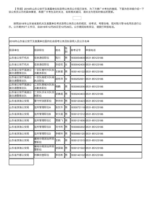 2018年山东公安厅及直属单位拟录用公务员公示