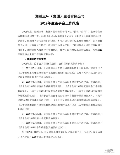 三环集团：2019年度监事会工作报告