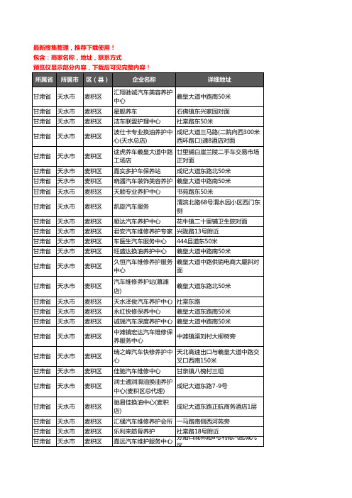 新版甘肃省天水市麦积区汽车保养企业公司商家户名录单联系方式地址大全34家