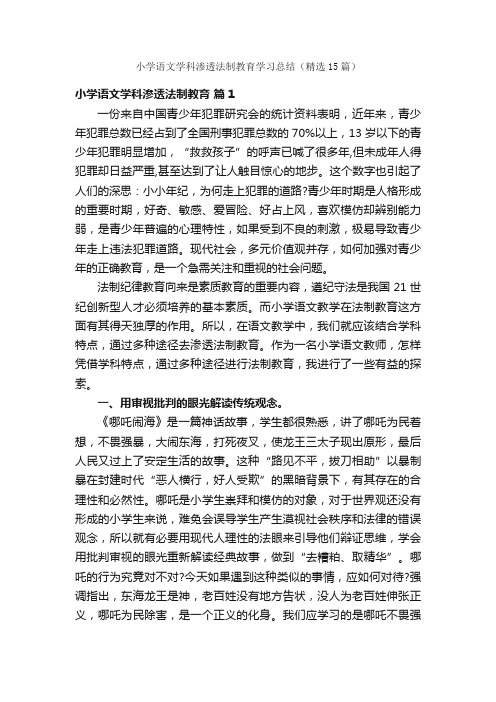 小学语文学科渗透法制教育学习总结（精选15篇）