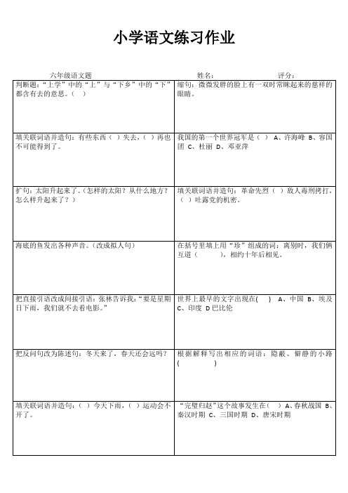 小学六年级语文课堂自评训练 (90)