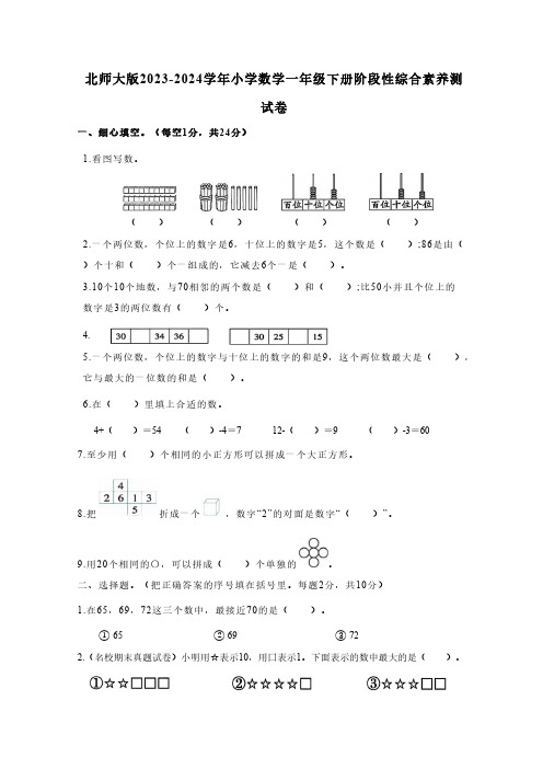 北师大版2023-2024学年小学数学一年级下册阶段性综合素养测试卷(无答案)