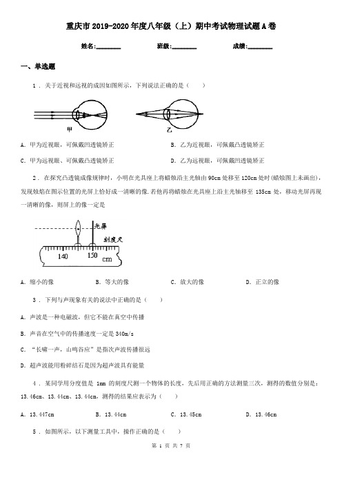 重庆市2019-2020年度八年级(上)期中考试物理试题A卷