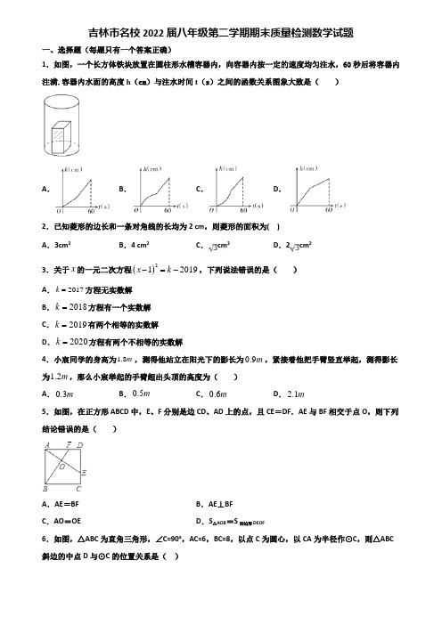 吉林市名校2022届八年级第二学期期末质量检测数学试题含解析