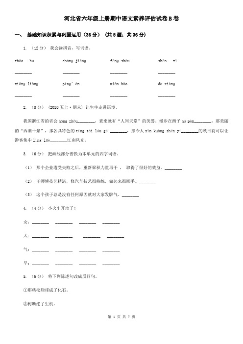 河北省六年级上册期中语文素养评估试卷B卷