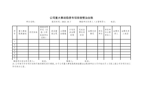 重大事故隐患专项排查整治台账