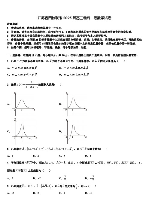 江苏省四校联考2025届高三最后一卷数学试卷含解析