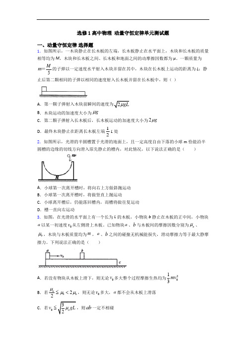 选修1高中物理 动量守恒定律单元测试题