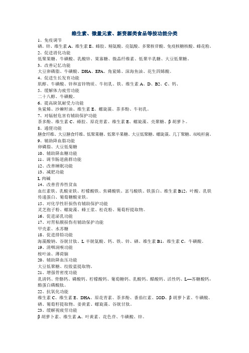 维生素、微量元素、新资源类食品等按功能分类