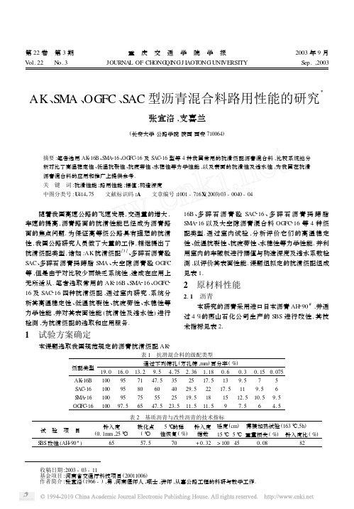 AK_SMA_OGFC_SAC型沥青混合料路用性能的研究