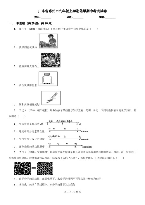 广东省惠州市九年级上学期化学期中考试试卷