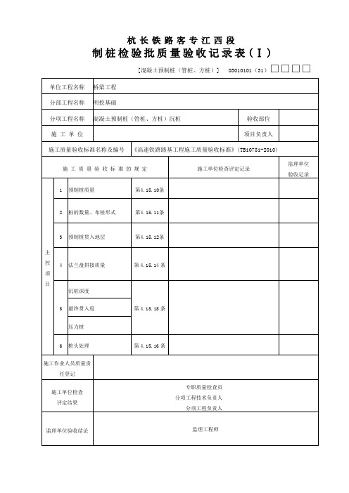 03010101(31)(Ⅰ)混凝土预制桩(管桩、方桩)制桩检验批质量验收记录表