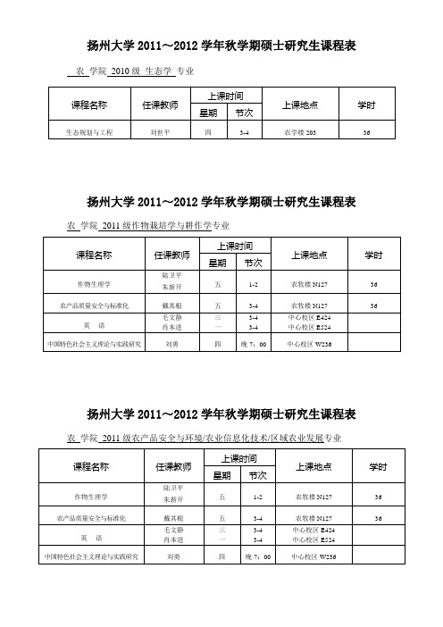 扬州大学2011~2012学年秋学期硕士研究生课程表