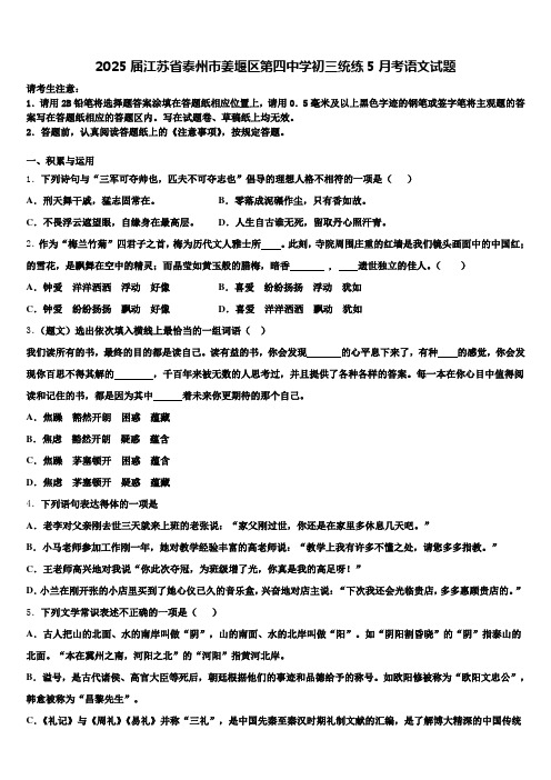 2025届江苏省泰州市姜堰区第四中学初三统练5月考语文试题含解析