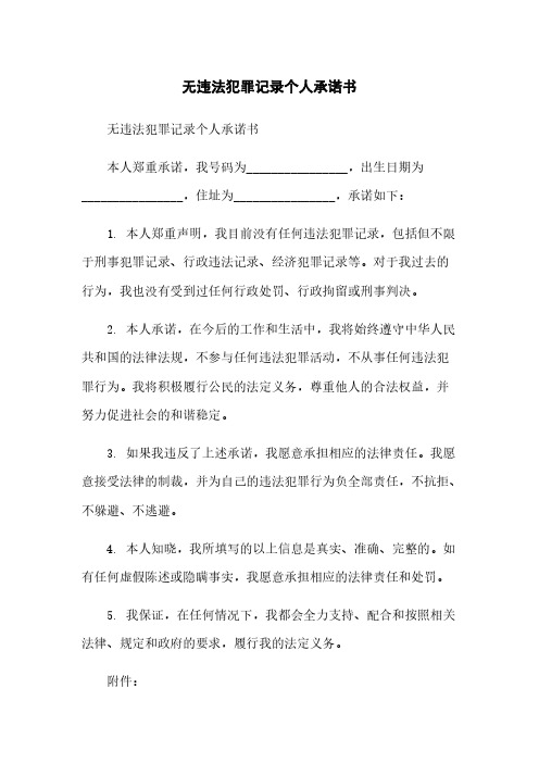 无违法犯罪记录个人承诺书