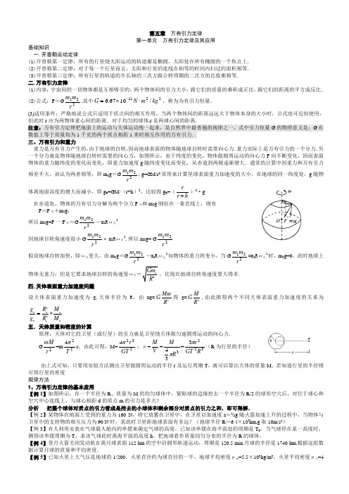 高中物理万有引力定律知识点总结与典型例题精选