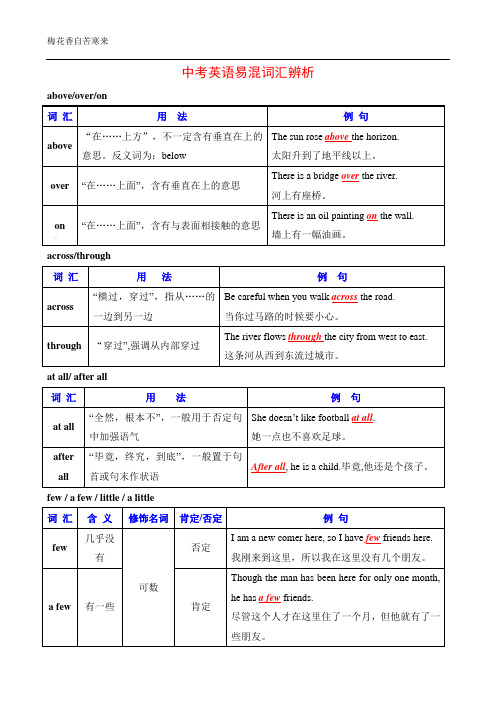 中考英语易混词汇辨析