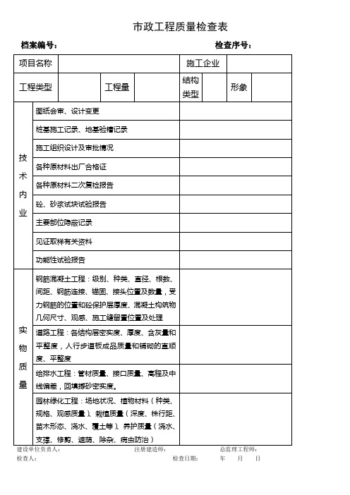  市政工程质量检查表