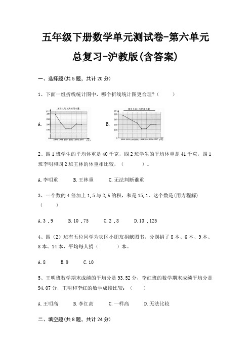 五年级下册数学单元测试卷-第六单元 总复习-沪教版(含答案)