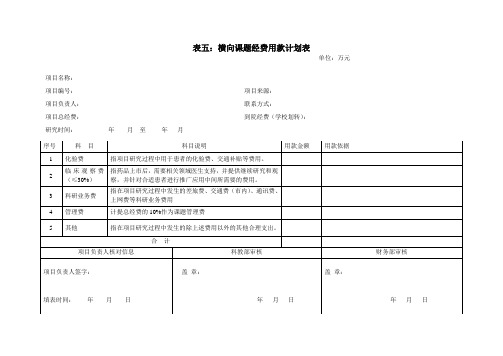 横向课题经费用款计划表