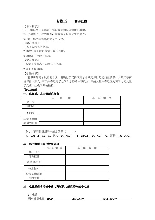 专题五离子反应学案