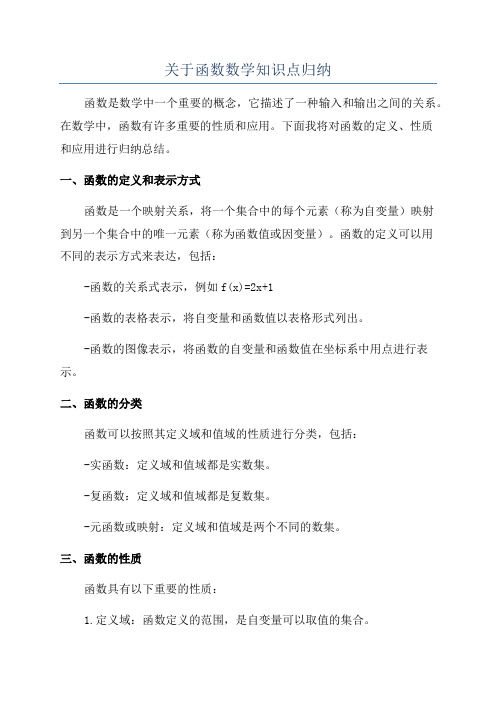 关于函数数学知识点归纳