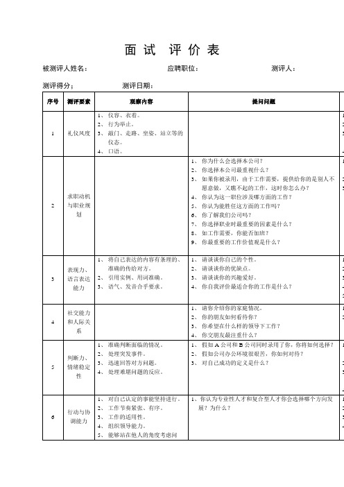 面试测评表