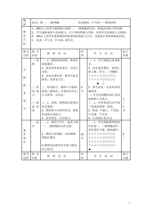 山东省胶南市大场镇中心中学七年级体育《武术：第一、二路弹腿》教案 新人教版