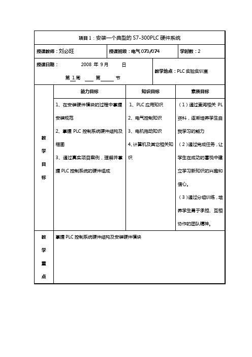 项目1：安装一个典型的S7-300PLC硬件系统