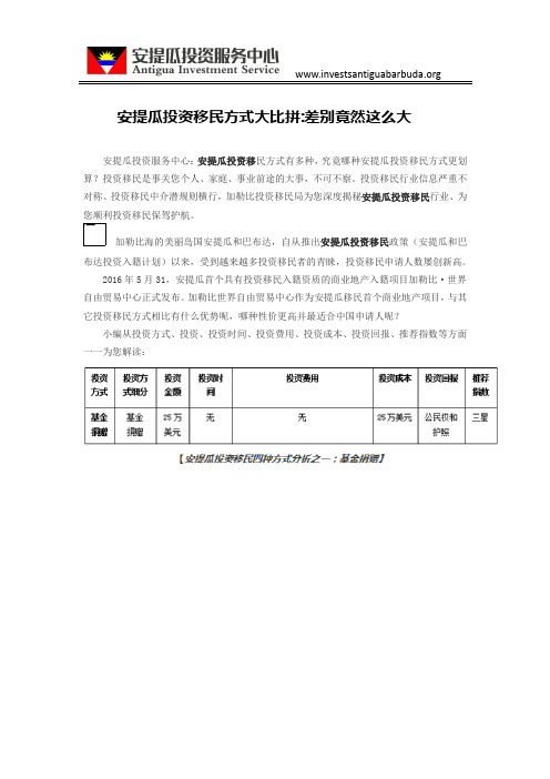 安提瓜投资移民方式大比拼差别竟然这么大