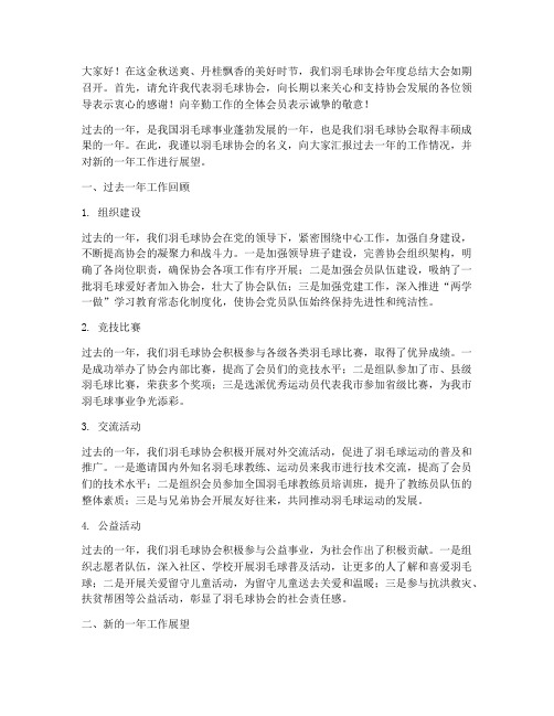 羽毛球协会年度总结发言稿