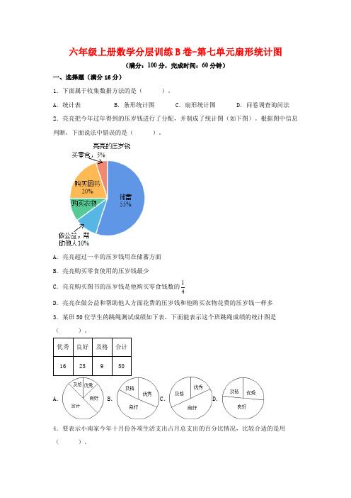 【单元AB卷】六年级上册数学分层训练B卷-第七单元 扇形统计图(单元测试) (人教版,含答案)