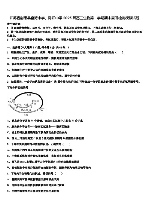 江苏省射阳县盘湾中学、陈洋中学2025届高三生物第一学期期末复习检测模拟试题含解析