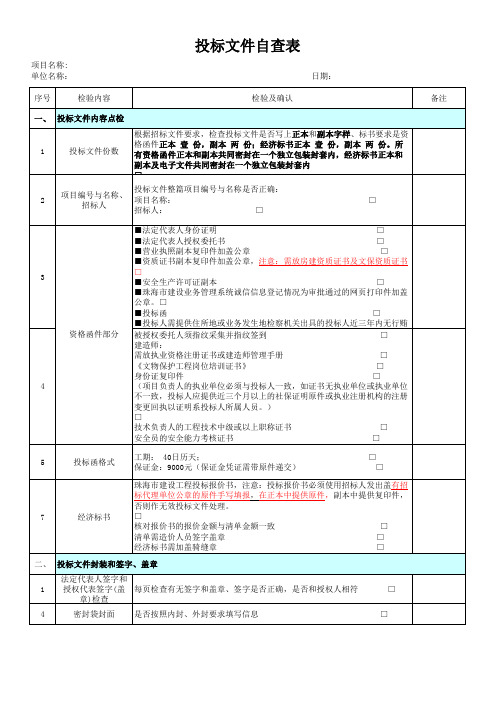 投标文件自查表