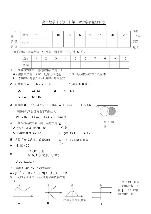 人教版高中数学必修一第一章单元测试(含答案)