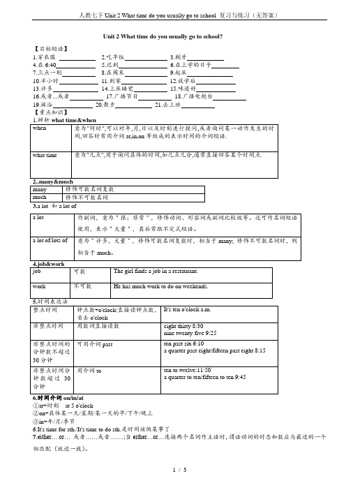 人教七下Unit 2 What time do you usually go to school 复