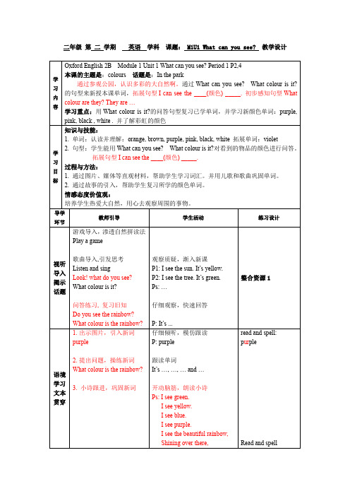 二年级 第 二 学期    英语  学科  课题： M1U1 What can you see  教学设计