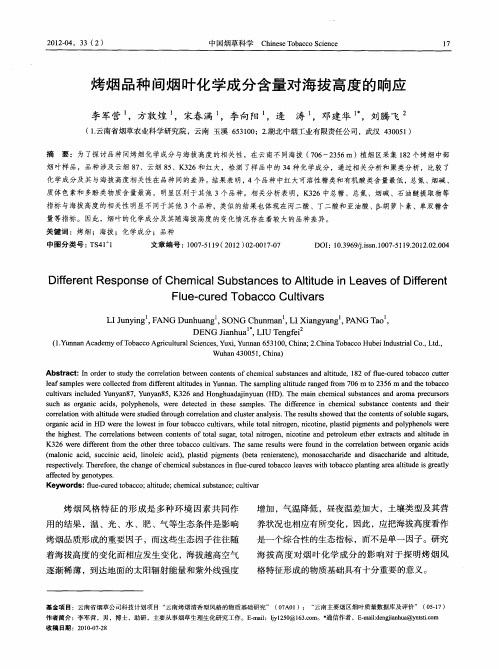 烤烟品种间烟叶化学成分含量对海拔高度的响应