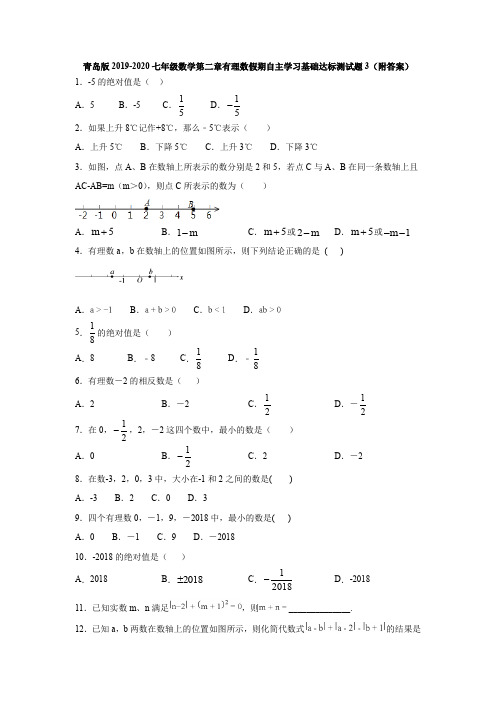 青岛版2019-2020七年级数学第二章有理数假期自主学习基础达标测试题3(附答案)