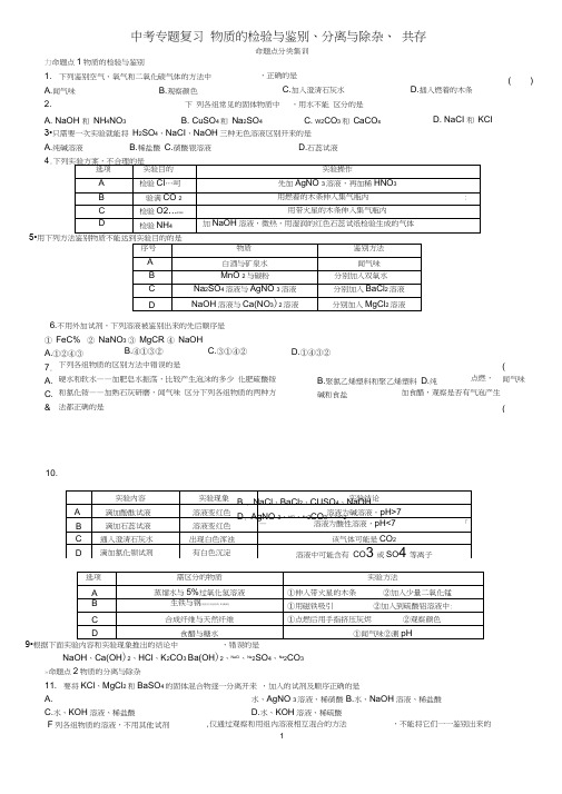 中考化学专题复习物质的检验与鉴别、分离与除杂、共存