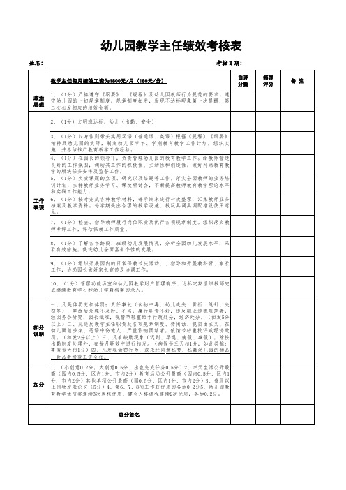 幼儿园教学主任绩效考核表(新版)