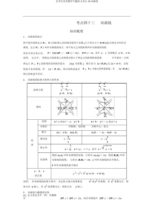 艺术生高考数学专题讲义考点43双曲线