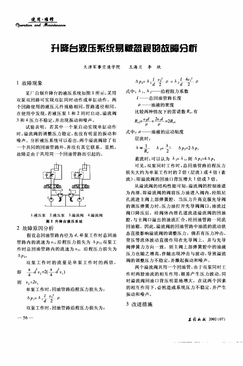 升降台液压系统易被忽视的故障分析