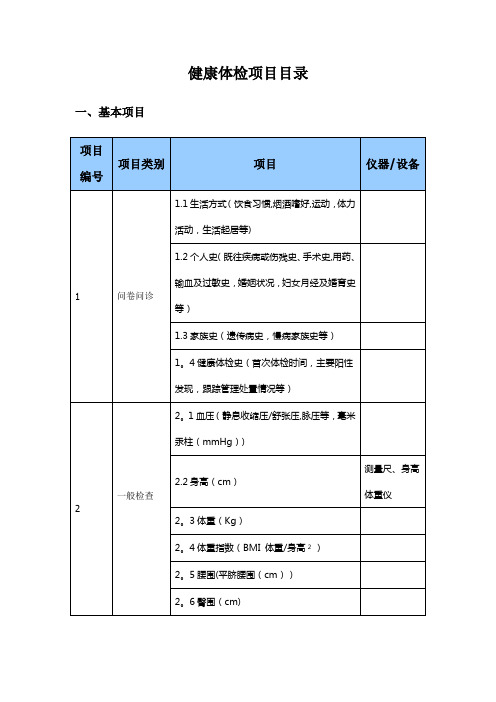 健康体检项目目录