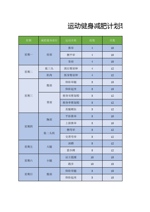 运动减肥健身计划表全