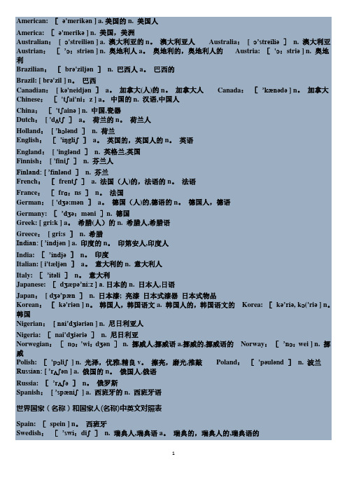 世界国家名和国家人名中英文对照表