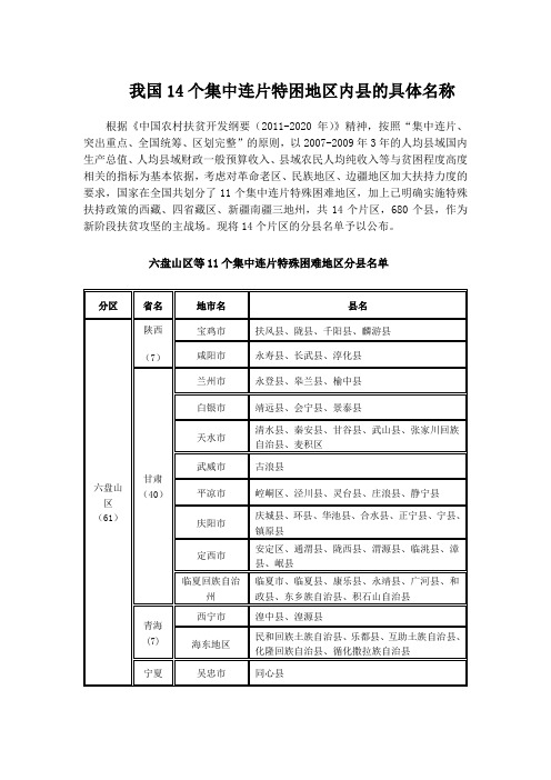 我国14个集中连片贫困区内县的名单