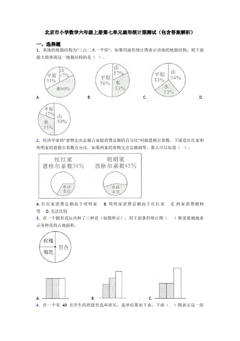 北京市小学数学六年级上册第七单元扇形统计图测试(包含答案解析)