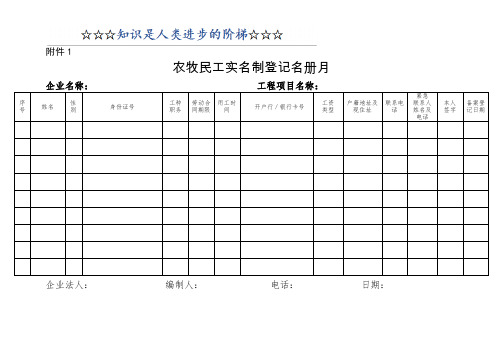 农民工花名册、考勤表、工资表